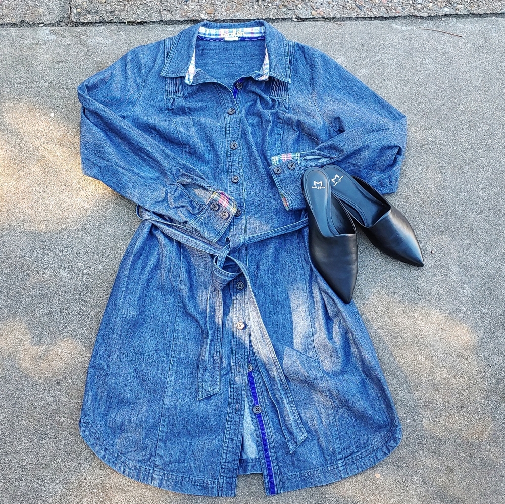 ECU Boden denim shirt dress w/ self belt sz 10 USA